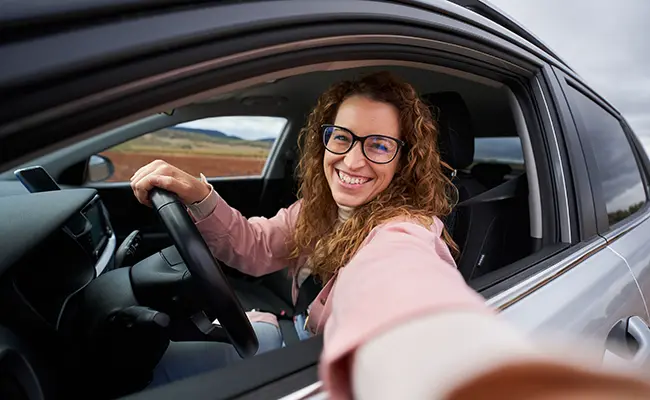 woman in new car