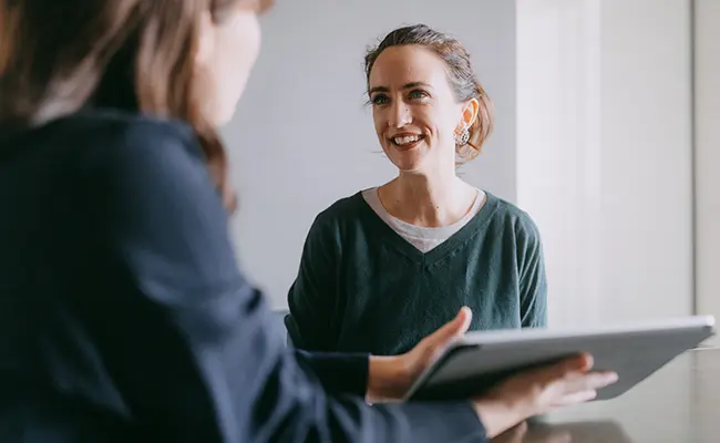 two women talking